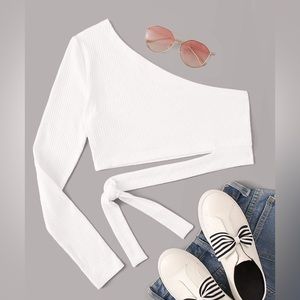 One shoulder Knot Rib-knit crop top